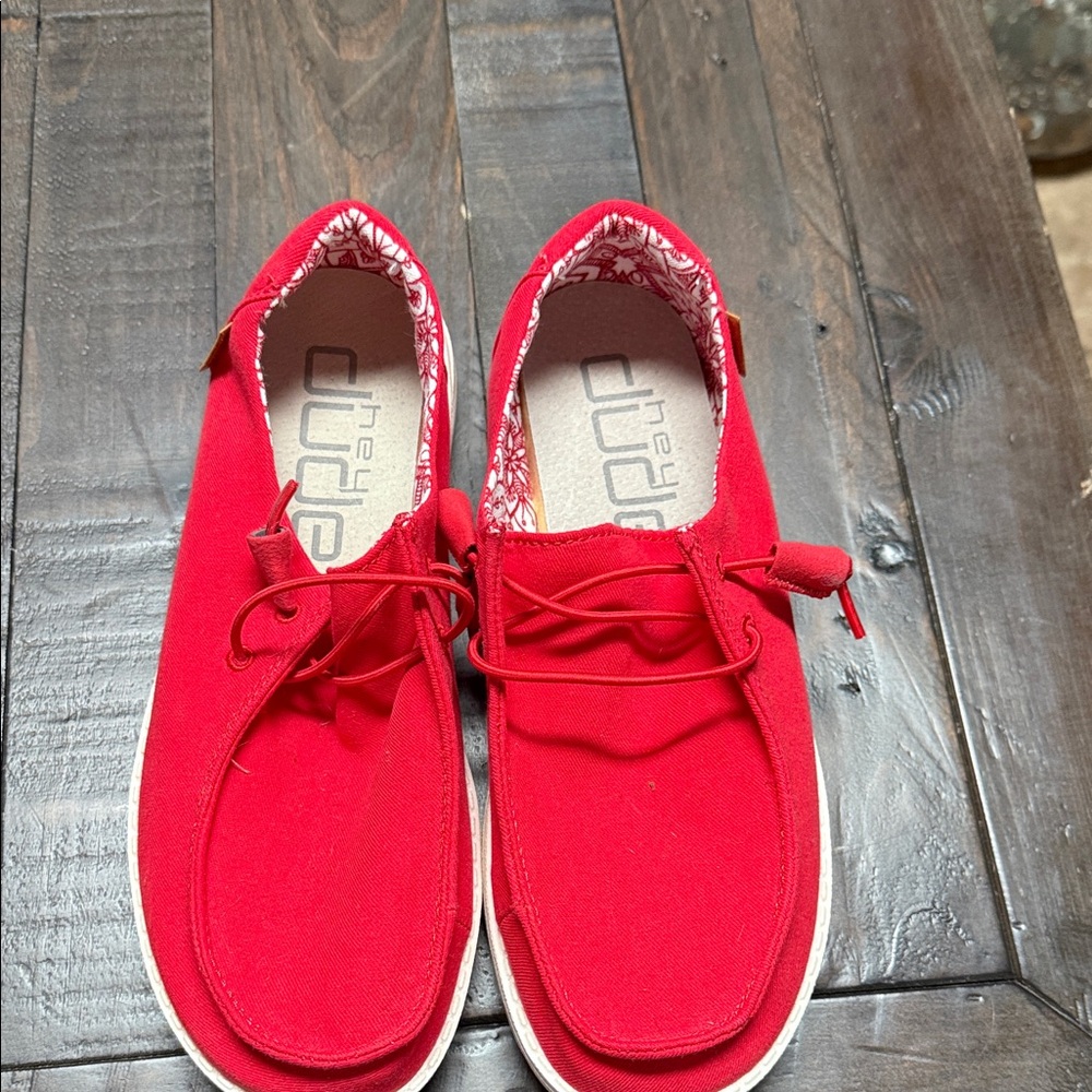 Hey Dude Ladies Bright Red Loafers